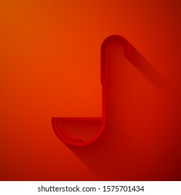 Paper cut Kitchen ladle icon isolated on red background. Cooking utensil. Cutlery spoon sign. Paper art style. Vector Illustration