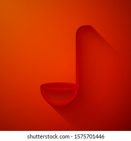 Paper cut Kitchen ladle icon isolated on red background. Cooking utensil. Cutlery spoon sign. Paper art style. Vector Illustration