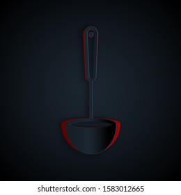 Paper cut Kitchen ladle icon isolated on black background. Cooking utensil. Cutlery spoon sign. Paper art style. Vector Illustration