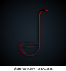 Paper cut Kitchen ladle icon isolated on black background. Cooking utensil. Cutlery spoon sign. Paper art style. Vector Illustration