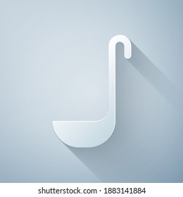 Paper cut Kitchen ladle icon isolated on grey background. Cooking utensil. Cutlery spoon sign. Paper art style. Vector