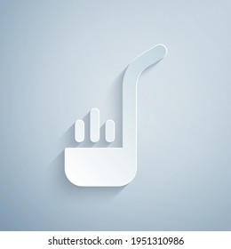 Paper cut Kitchen ladle icon isolated on grey background. Cooking utensil. Cutlery spoon sign. Paper art style. Vector