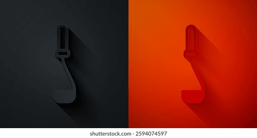 Paper cut Kitchen ladle icon isolated on black and red background. Cooking utensil. Cutlery spoon sign. Paper art style. Vector