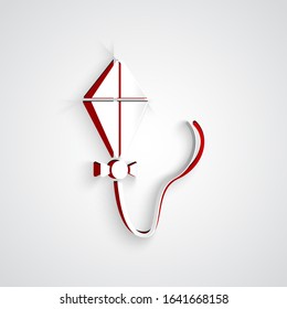 Paper cut Kite icon isolated on grey background. Paper art style. Vector Illustration