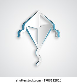 Paper cut Kite icon isolated on grey background. Paper art style. Vector