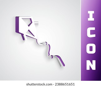 Paper cut Kite icon isolated on grey background. Paper art style. Vector