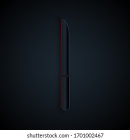 Paper cut Knife icon isolated on black background. Cutlery symbol. Paper art style. Vector Illustration