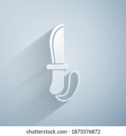 Icono de Cuchillo de corte de papel aislado en fondo gris. Cuchillo del ejército. Estilo de arte de papel. Vector