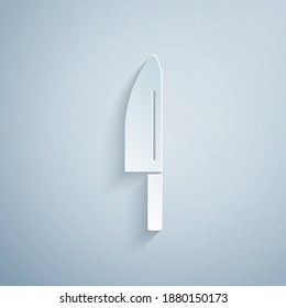 Paper cut Knife icon isolated on grey background. Cutlery symbol. Paper art style. Vector.