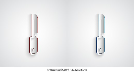 Paper cut Knife icon isolated on grey background. Cutlery symbol. Paper art style. Vector
