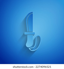 Papierschnitt-Messer-Symbol einzeln auf blauem Hintergrund. Armeemesser. Kunststil aus Papier. Vektorgrafik