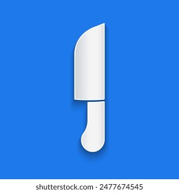 Paper cut Knife icon isolated on blue background. Cutlery symbol. Paper art style. Vector