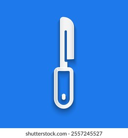 Paper cut Knife icon isolated on blue background. Cutlery symbol. Paper art style. Vector