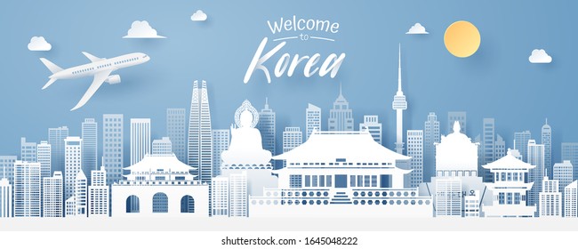 Paper cut of Korea landmark, travel and tourism concept. eps 10 vector.