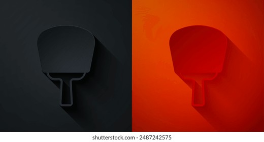 Paper cut Korean hand fan icon isolated on black and red background. Paper art style. Vector