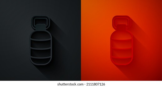 Paper cut Korean paper lantern icon isolated on black and red background. Paper art style. Vector