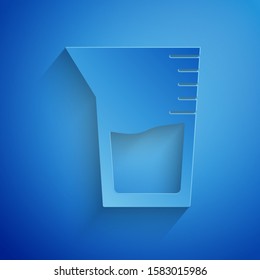 Paper cut Laboratory glassware or beaker icon isolated on blue background. Paper art style. Vector Illustration