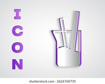 Paper cut Laboratory glassware or beaker icon isolated on grey background. Paper art style. Vector