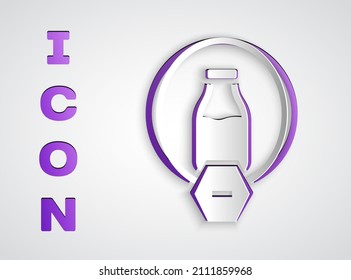 Paper cut Lactose free icon isolated on grey background. Paper art style. Vector