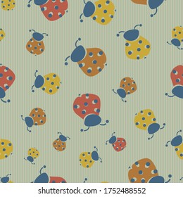 Paper cut ladybugs seamless vector pattern in muted colors. Simple insects surface print design. For fabrics, stationery, and packaging.