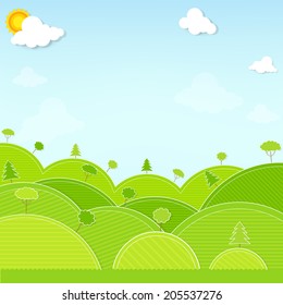 Paper cut landscape hill and tree illustration vector