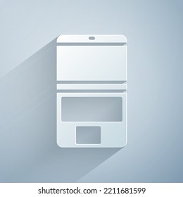 Paper Cut Laptop Icon Isolated On Grey Background. Computer Notebook With Empty Screen Sign. Paper Art Style. Vector Illustration