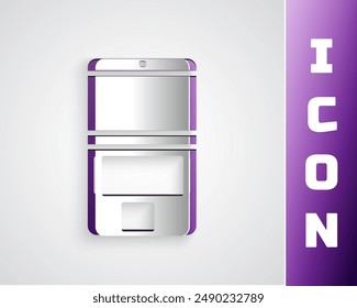 Paper cut Laptop icon isolated on grey background. Computer notebook with empty screen sign. Paper art style. Vector Illustration