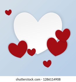 Paper cut large white heart and small red heart. Vector illustration. Valentineâ€™s day, Wending, Greeting card, invitation, posters, wallpaper and festive banner.