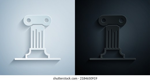 Paper cut Law pillar icon isolated on grey and black background. Ancient column. Paper art style. Vector