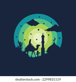 Paper cut layer Islamic new year, eid mubarak, eid al-fitr, eid al-adha vector art background