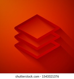 Paper cut Layers icon isolated on red background. Paper art style. Vector Illustration