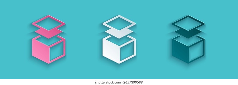 Symbol "Papierausschnitt - Ebenen" einzeln auf blauem Hintergrund. Papierkunststil. Vektorgrafik