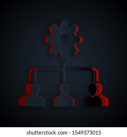 Paper cut Lead management icon isolated on black background. Paper art style. Vector Illustration
