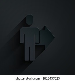 Paper cut Leader of a team of executives icon isolated on black background. Paper art style. Vector