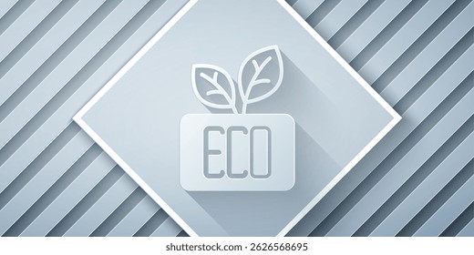 Paper cut Leaf Eco symbol icon isolated on grey background. Banner, label, tag, logo, sticker for eco green. Paper art style. Vector