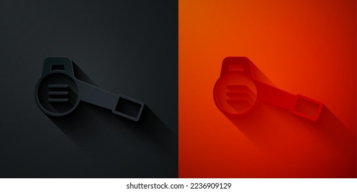 Icono del soplador del jardín de hojas cortado con papel aislado en fondo negro y rojo. Estilo de arte de papel. Vector