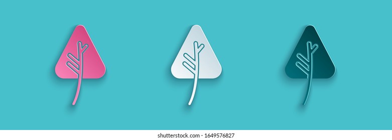 Paper cut Leaf icon isolated on blue background. Leaves sign. Fresh natural product symbol. Paper art style. Vector Illustration