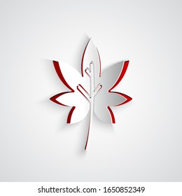 Paper cut Leaf icon isolated on grey background. Leaves sign. Fresh natural product symbol. Paper art style. Vector Illustration
