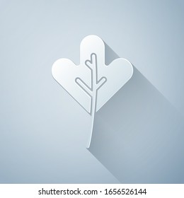 Paper cut Leaf icon isolated on grey background. Fresh natural product symbol. Paper art style. Vector Illustration