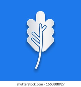 Paper cut Leaf icon isolated on blue background. Leaves sign. Fresh natural product symbol. Paper art style. Vector Illustration
