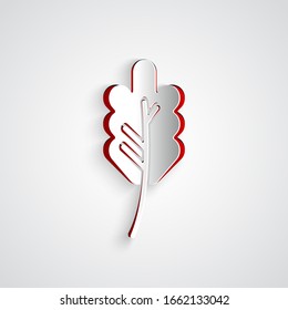 Paper cut Leaf icon isolated on grey background. Leaves sign. Fresh natural product symbol. Paper art style. Vector Illustration