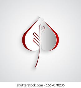 Paper cut Leaf icon isolated on grey background. Leaves sign. Fresh natural product symbol. Paper art style. Vector Illustration