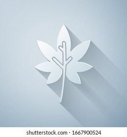 Icono de hoja cortada de papel aislado en fondo gris. Deja la señal. Símbolo de producto natural fresco. Estilo de arte de papel. Ilustración vectorial