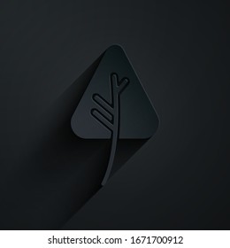 Paper cut Leaf icon isolated on black background. Leaves sign. Fresh natural product symbol. Paper art style. Vector Illustration
