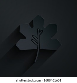 Paper cut Leaf icon isolated on black background. Leaves sign. Fresh natural product symbol. Paper art style. Vector Illustration