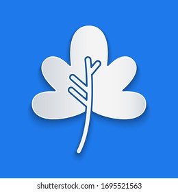 Paper cut Leaf icon isolated on blue background. Leaves sign. Fresh natural product symbol. Paper art style. Vector Illustration