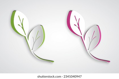 Paper cut Leaf icon isolated on grey background. Leaves sign. Fresh natural product symbol. Paper art style. Vector