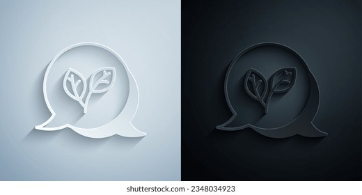 Paper cut Leaf icon isolated on grey and black background. Leaves sign. Fresh natural product symbol. Paper art style. Vector