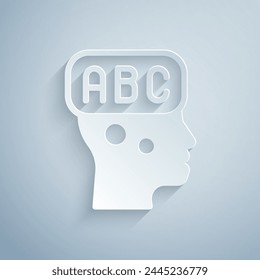 Paper cut Learning foreign languages icon isolated on grey background. Paper art style. Vector