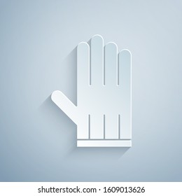 Paper cut Leather glove icon isolated on grey background. Paper art style. Vector Illustration